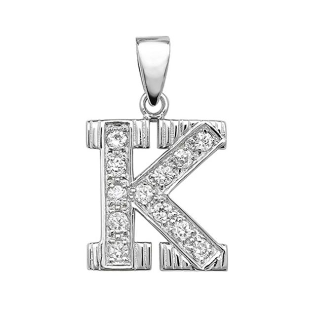 Buy Sterling Silver Cubic Zirconia Set 18mm High Initial K Pendant by World of Jewellery