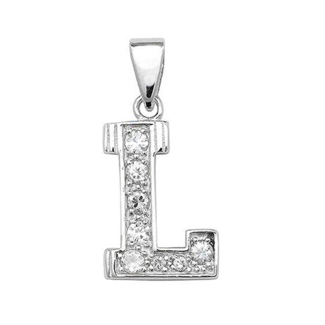 Buy Sterling Silver Cubic Zirconia Set 18mm High Initial L Pendant by World of Jewellery