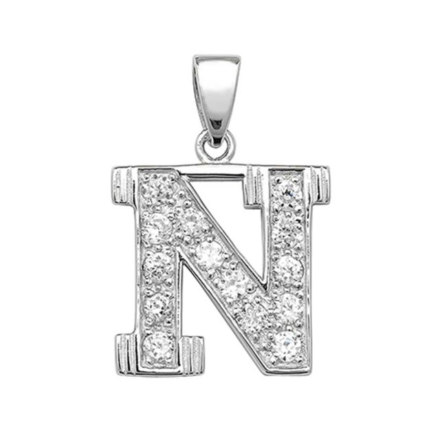 Buy Sterling Silver Cubic Zirconia Set 18mm High Initial N Pendant by World of Jewellery