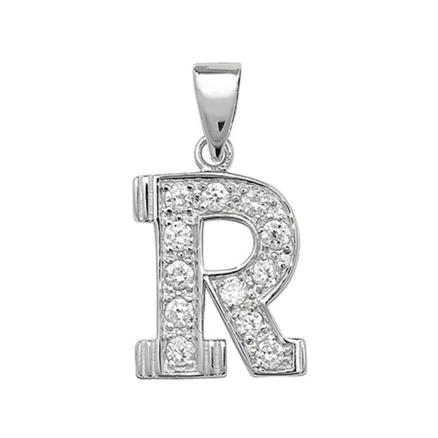 Buy Sterling Silver Cubic Zirconia Set 18mm High Initial R Pendant by World of Jewellery