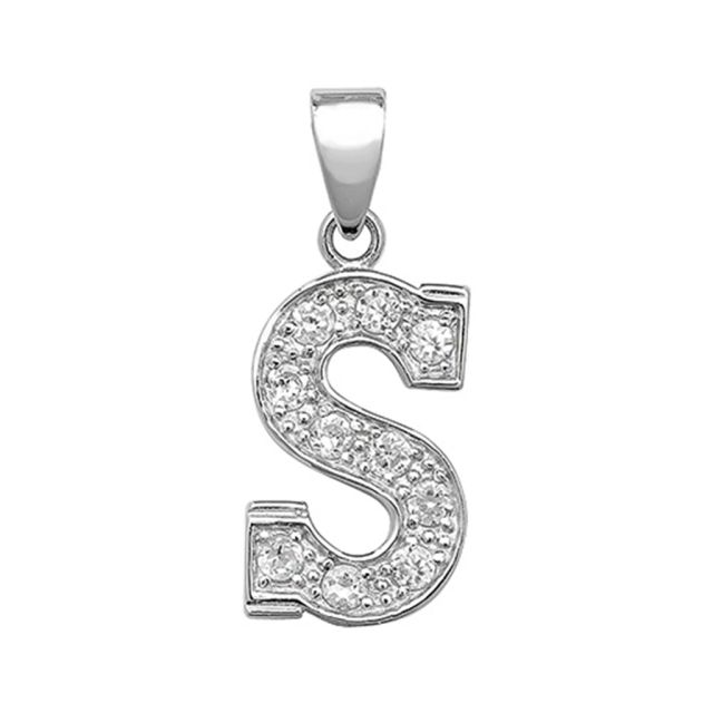 Buy Sterling Silver Cubic Zirconia Set 18mm High Initial S Pendant by World of Jewellery