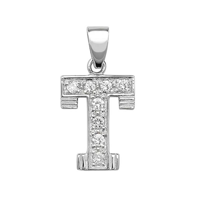 Buy Sterling Silver Cubic Zirconia Set 18mm High Initial T Pendant by World of Jewellery