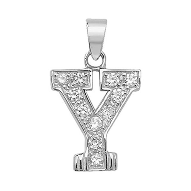 Buy Sterling Silver Cubic Zirconia Set 18mm High Initial Y Pendant by World of Jewellery