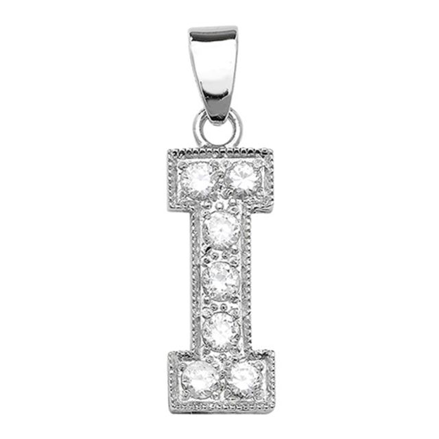 Buy Sterling Silver Cubic Zirconia Set 20mm High Initial I Pendant by World of Jewellery