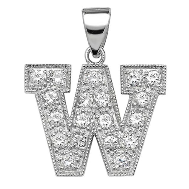 Buy Sterling Silver Cubic Zirconia Set 20mm High Initial W Pendant by World of Jewellery