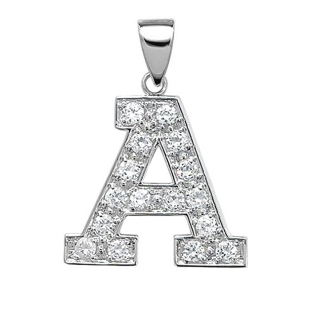Buy Sterling Silver Cubic Zirconia Set 24mm High Initial A Pendant by World of Jewellery