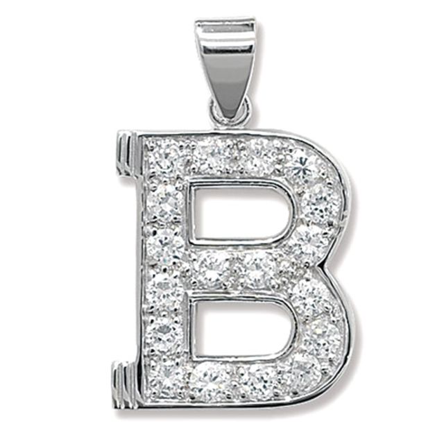 Buy Sterling Silver Cubic Zirconia Set 24mm High Initial B Pendant by World of Jewellery