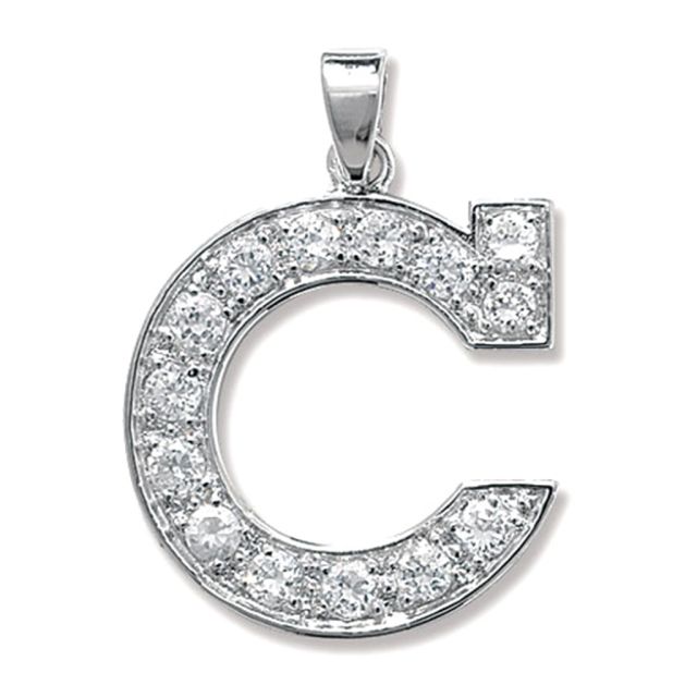 Buy Sterling Silver Cubic Zirconia Set 24mm High Initial C Pendant by World of Jewellery
