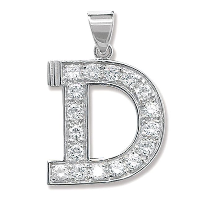 Buy Sterling Silver Cubic Zirconia Set 24mm High Initial D Pendant by World of Jewellery