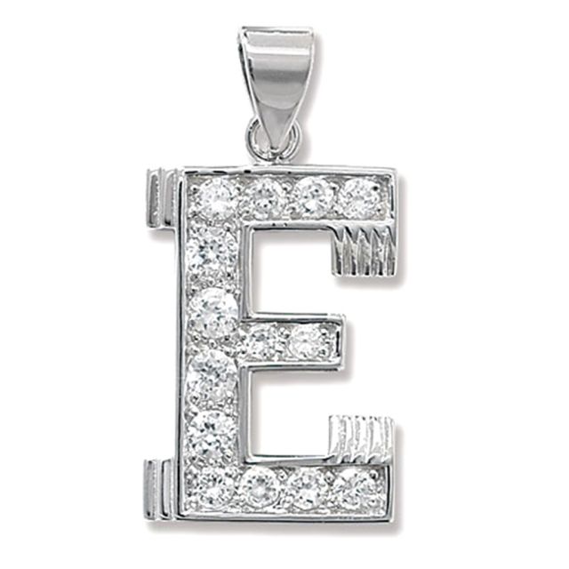 Buy Sterling Silver Cubic Zirconia Set 24mm High Initial E Pendant by World of Jewellery