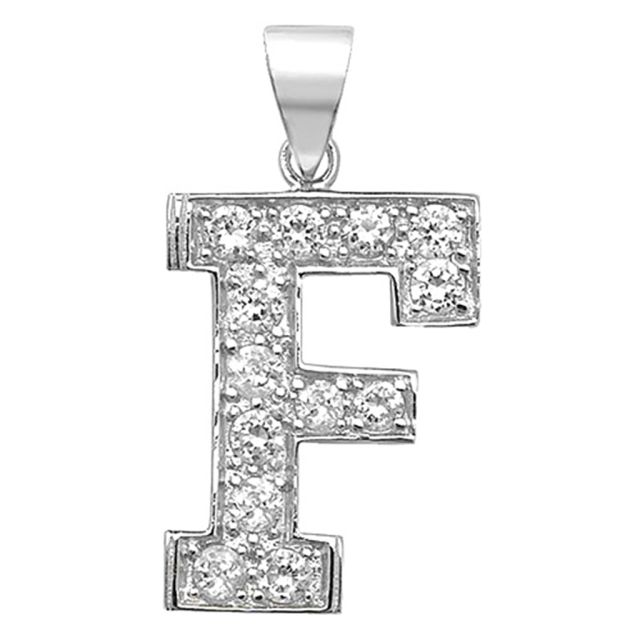 Buy Sterling Silver Cubic Zirconia Set 24mm High Initial F Pendant by World of Jewellery