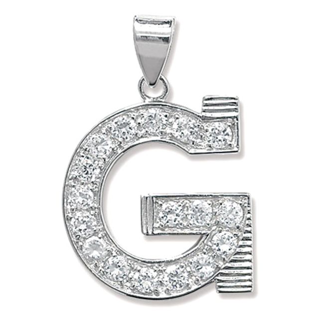 Buy Sterling Silver Cubic Zirconia Set 24mm High Initial G Pendant by World of Jewellery