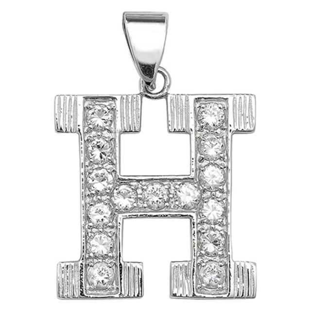 Buy Sterling Silver Cubic Zirconia Set 24mm High Initial H Pendant by World of Jewellery