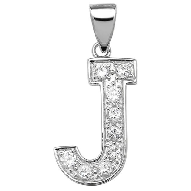 Buy Sterling Silver Cubic Zirconia Set 24mm High Initial J Pendant by World of Jewellery
