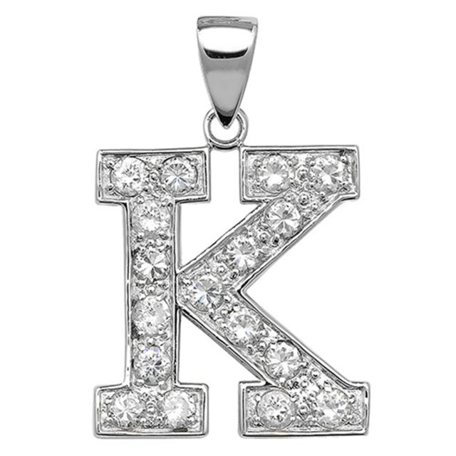 Buy Sterling Silver Cubic Zirconia Set 24mm High Initial K Pendant by World of Jewellery