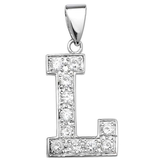 Buy Sterling Silver Cubic Zirconia Set 24mm High Initial L Pendant by World of Jewellery