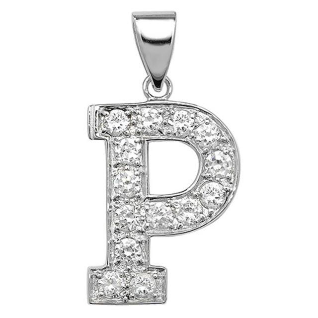 Buy Sterling Silver Cubic Zirconia Set 24mm High Initial P Pendant by World of Jewellery