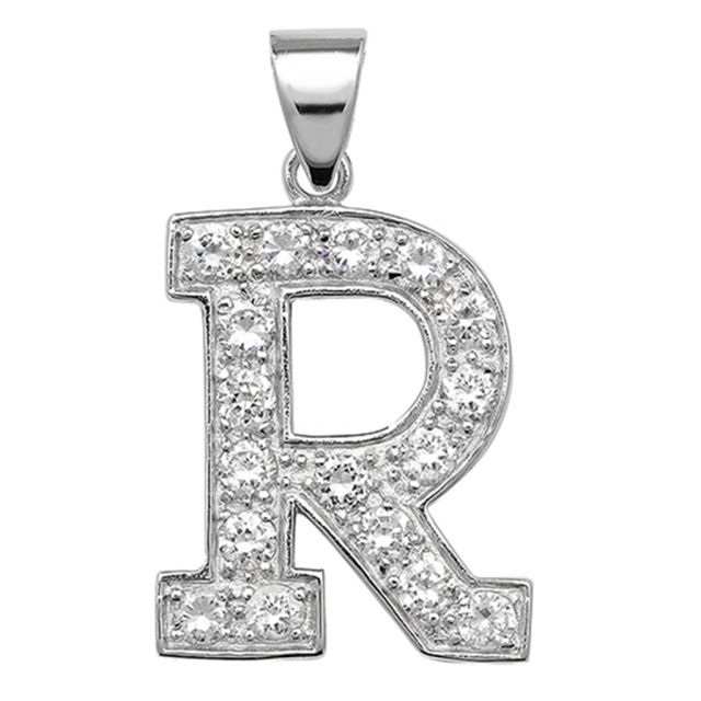 Buy Sterling Silver Cubic Zirconia Set 24mm High Initial R Pendant by World of Jewellery