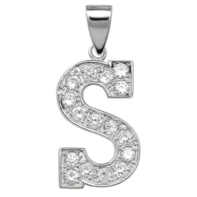 Buy Sterling Silver Cubic Zirconia Set 24mm High Initial S Pendant by World of Jewellery