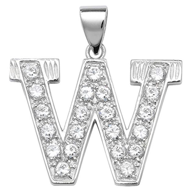 Buy Sterling Silver Cubic Zirconia Set 24mm High Initial W Pendant by World of Jewellery