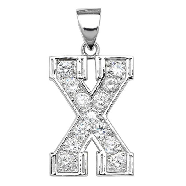 Buy Sterling Silver Cubic Zirconia Set 24mm High Initial X Pendant by World of Jewellery