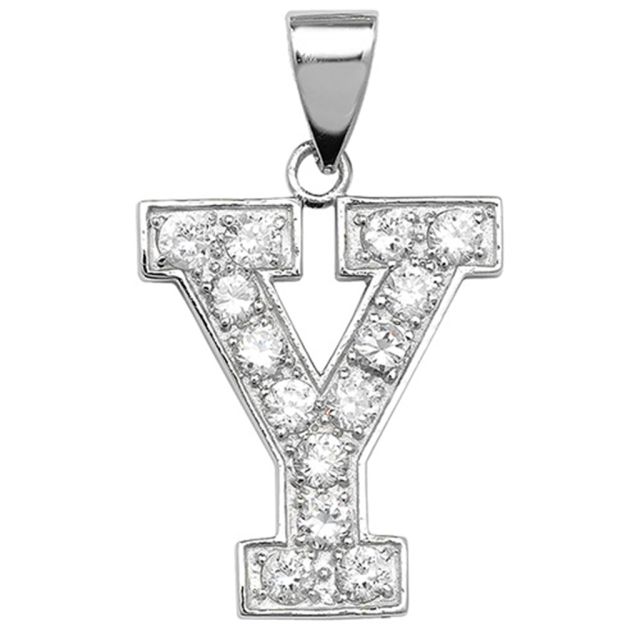 Buy Sterling Silver Cubic Zirconia Set 24mm High Initial Y Pendant by World of Jewellery