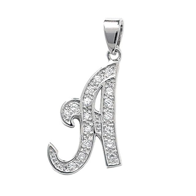 Buy Sterling Silver Cubic Zirconia Set 25mm High Fancy Initial A Pendant by World of Jewellery