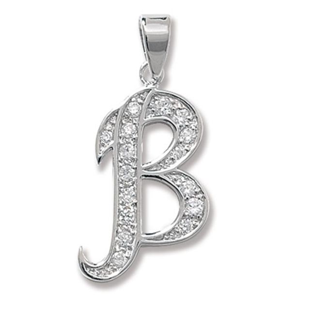 Buy Sterling Silver Cubic Zirconia Set 25mm High Fancy Initial B Pendant by World of Jewellery