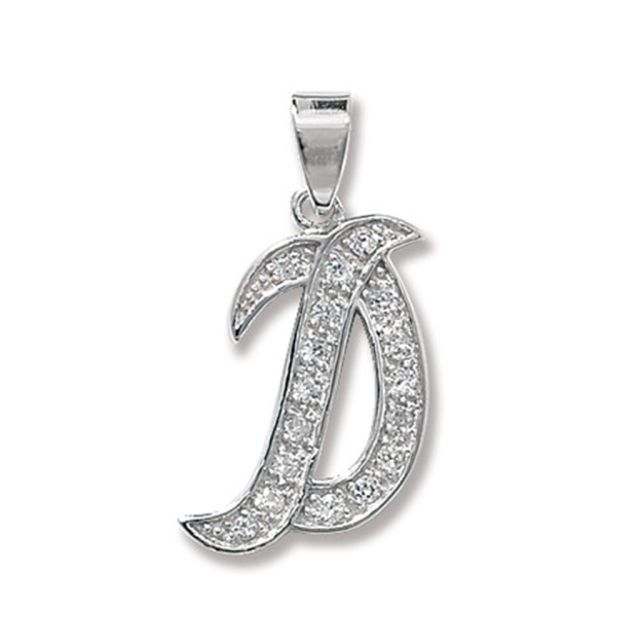 Buy Sterling Silver Cubic Zirconia Set 25mm High Fancy Initial D Pendant by World of Jewellery