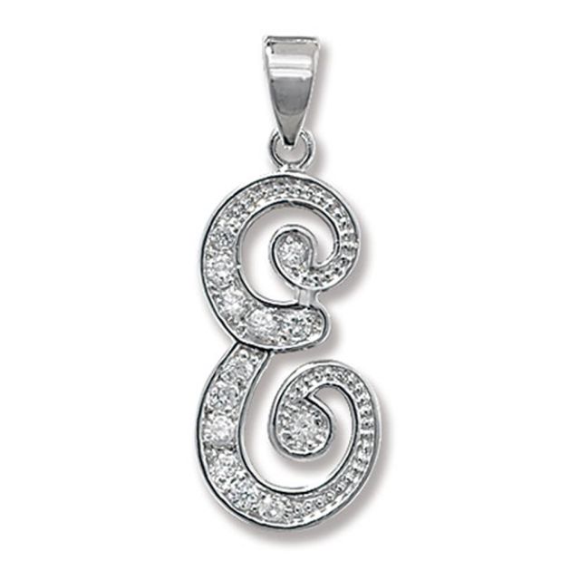 Buy Sterling Silver Cubic Zirconia Set 25mm High Fancy Initial E Pendant by World of Jewellery