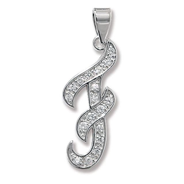 Buy Sterling Silver Cubic Zirconia Set 25mm High Fancy Initial F Pendant by World of Jewellery