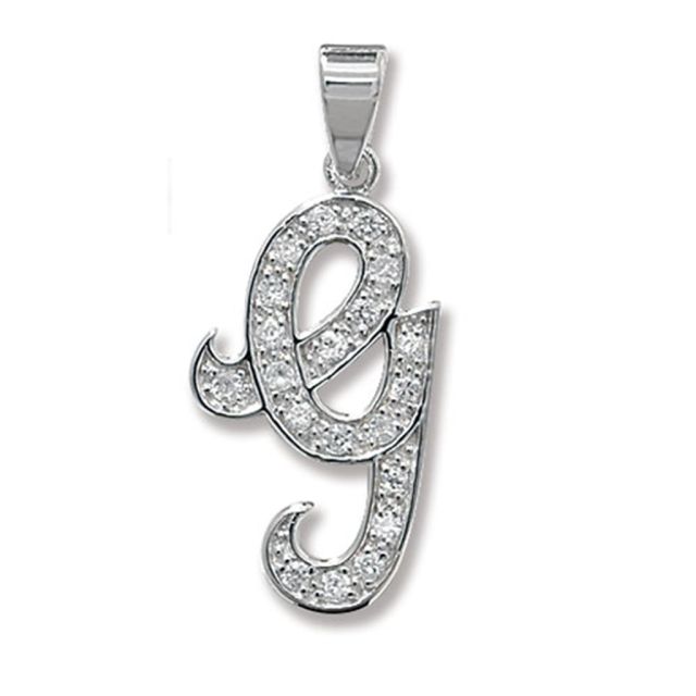 Buy Sterling Silver Cubic Zirconia Set 25mm High Fancy Initial G Pendant by World of Jewellery