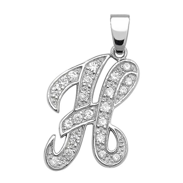 Buy Sterling Silver Cubic Zirconia Set 25mm High Fancy Initial H Pendant by World of Jewellery