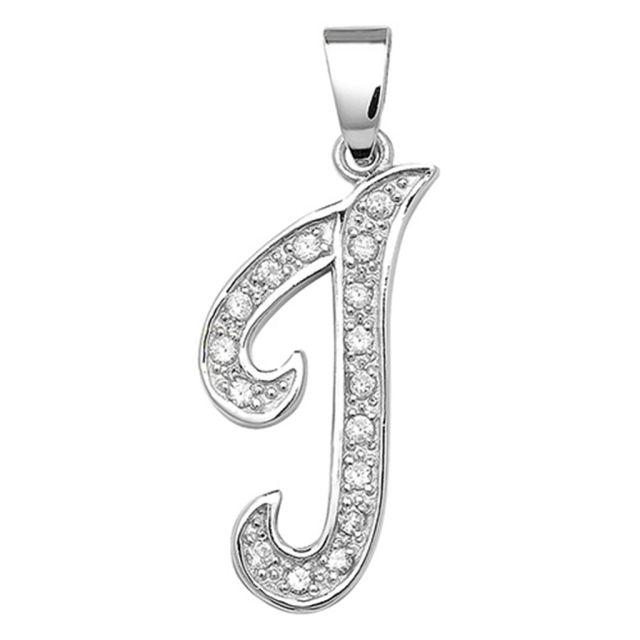 Buy Sterling Silver Cubic Zirconia Set 25mm High Fancy Initial I Pendant by World of Jewellery