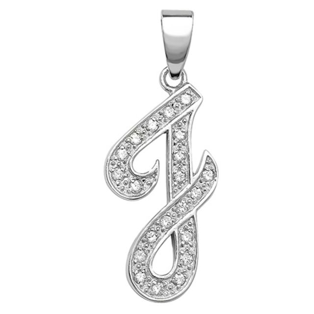 Buy Sterling Silver Cubic Zirconia Set 25mm High Fancy Initial J Pendant by World of Jewellery