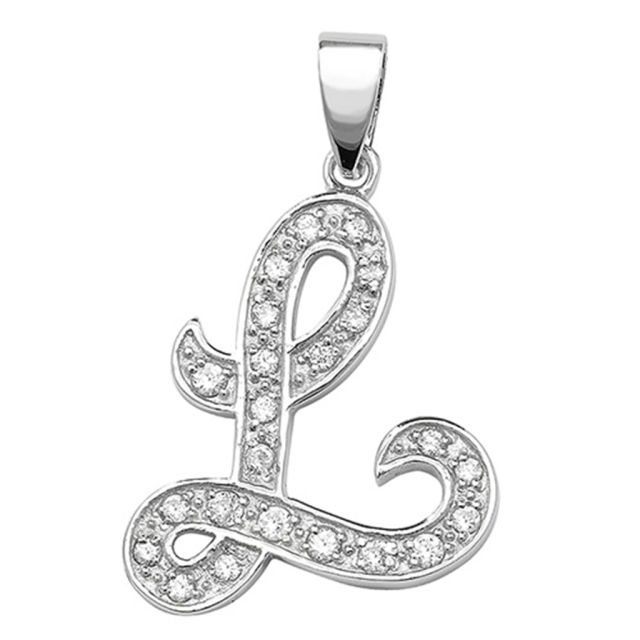 Buy Sterling Silver Cubic Zirconia Set 25mm High Fancy Initial L Pendant by World of Jewellery