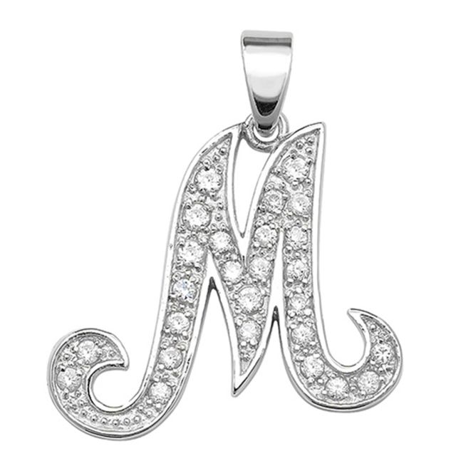 Buy Sterling Silver Cubic Zirconia Set 25mm High Fancy Initial M Pendant by World of Jewellery