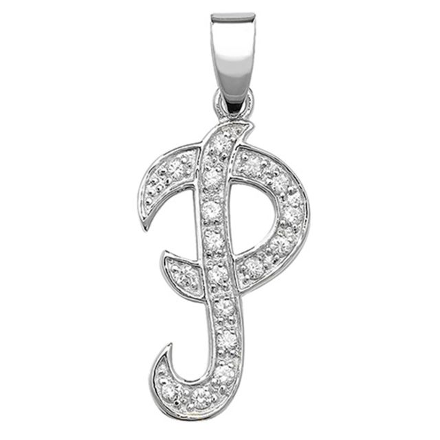 Buy Sterling Silver Cubic Zirconia Set 25mm High Fancy Initial P Pendant by World of Jewellery