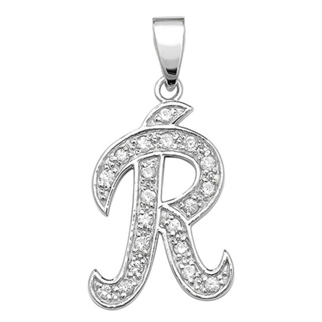 Buy Sterling Silver Cubic Zirconia Set 25mm High Fancy Initial R Pendant by World of Jewellery