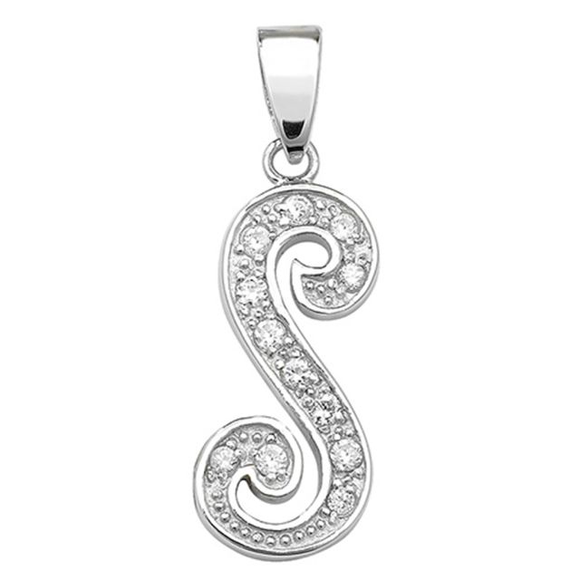 Buy Sterling Silver Cubic Zirconia Set 25mm High Fancy Initial S Pendant by World of Jewellery