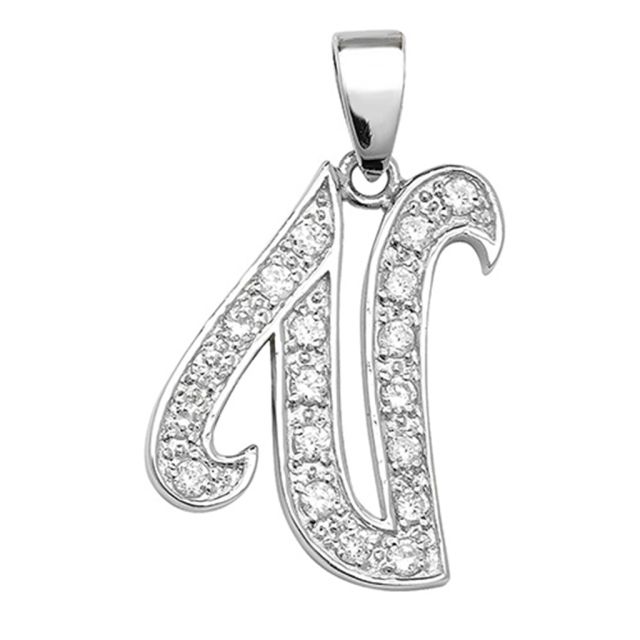 Buy Sterling Silver Cubic Zirconia Set 25mm High Fancy Initial V Pendant by World of Jewellery