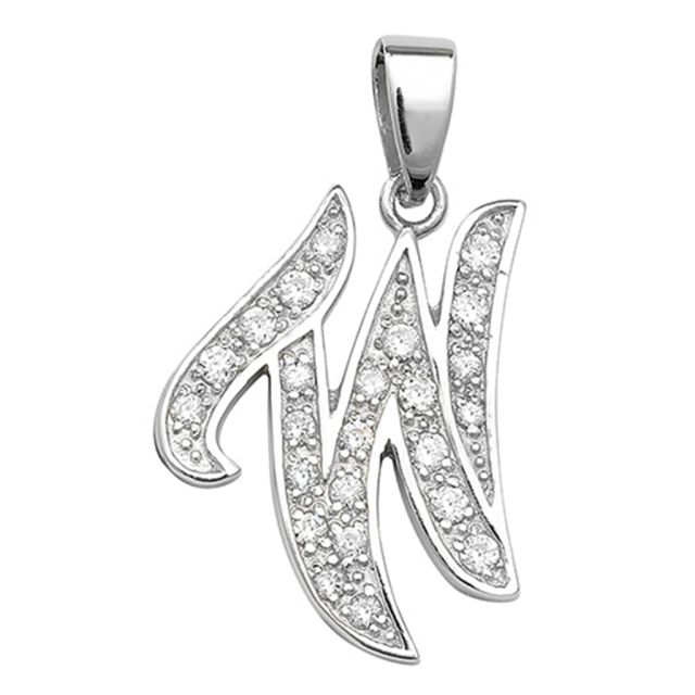 Buy Sterling Silver Cubic Zirconia Set 25mm High Fancy Initial W Pendant by World of Jewellery