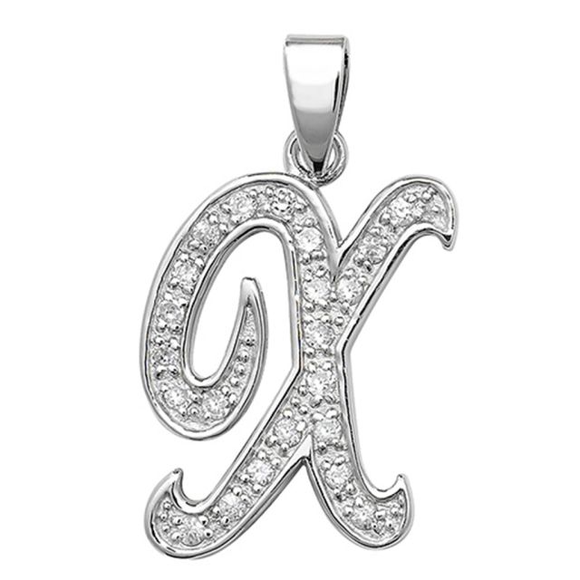 Buy Sterling Silver Cubic Zirconia Set 25mm High Fancy Initial X Pendant by World of Jewellery