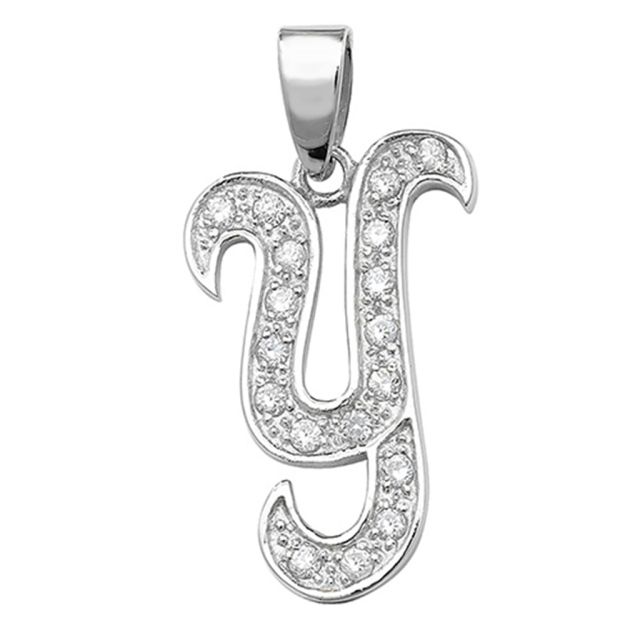 Buy Sterling Silver Cubic Zirconia Set 25mm High Fancy Initial Y Pendant by World of Jewellery