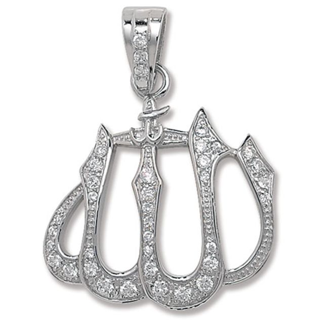 Buy Sterling Silver Cubic Zirconia Allah Pendant by World of Jewellery