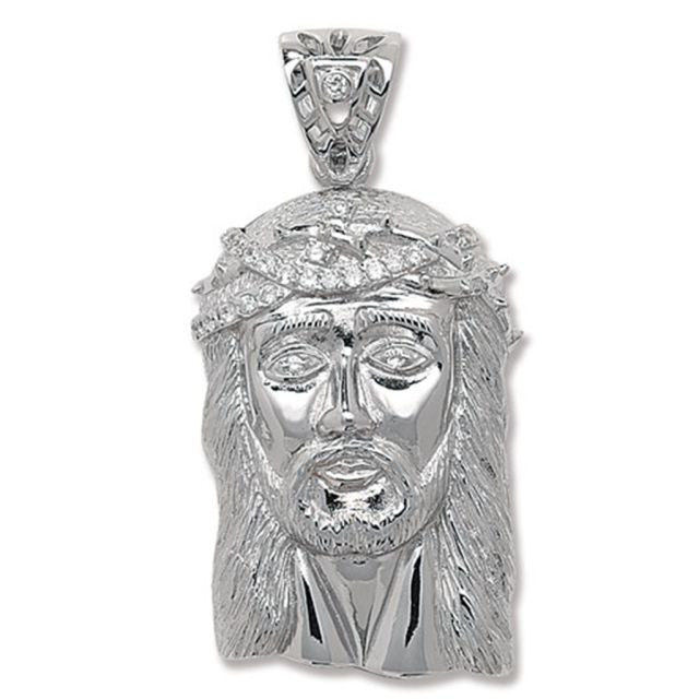 Buy Sterling Silver Cubic Zirconia Jesus Head Pendant by World of Jewellery