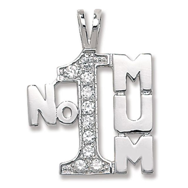 Buy Sterling Silver Cubic Zirconia Number 1 Mum Pendant by World of Jewellery