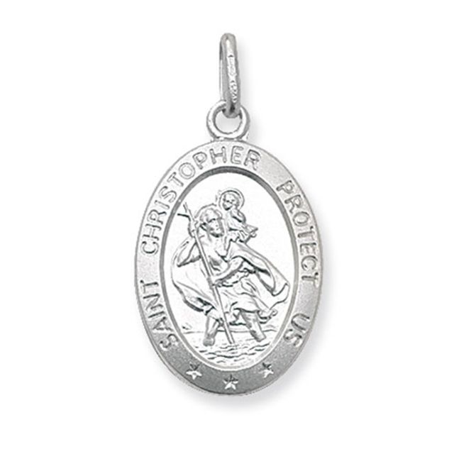 Buy Sterling Silver Large Solid Oval St Christopher Pendant by World of Jewellery