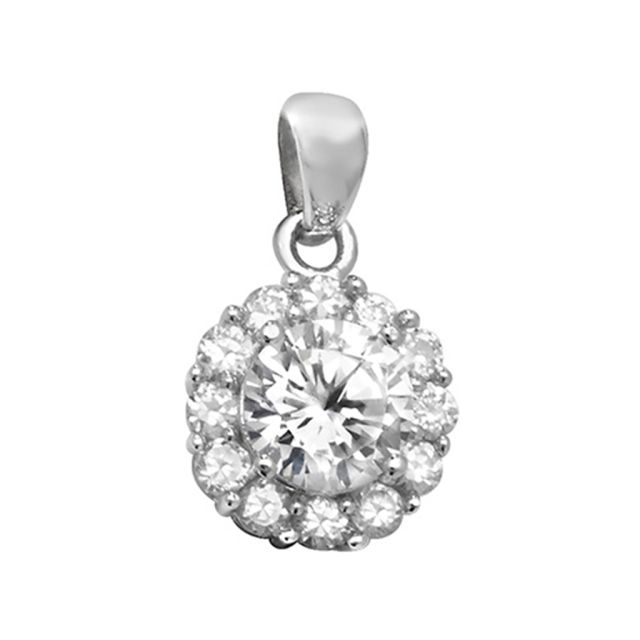 Buy Sterling Silver Cubic Zirconia Round Cluster Pendant by World of Jewellery