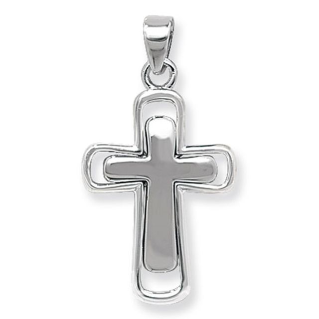 Buy Sterling Silver Plain Double Cross Pendant by World of Jewellery